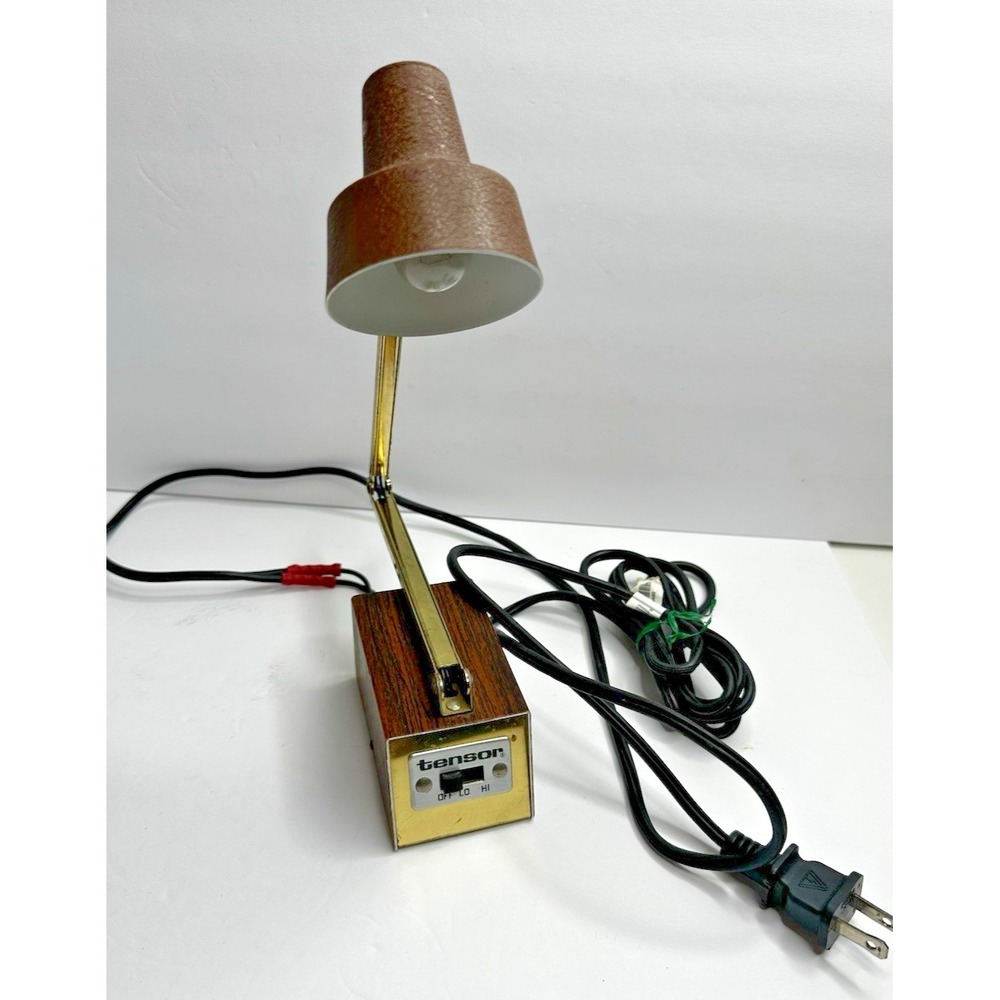 Vintage Tensor Adjustable Desk Lamp Brown Faux Wood MCM Task Lamp 2 Settings USA